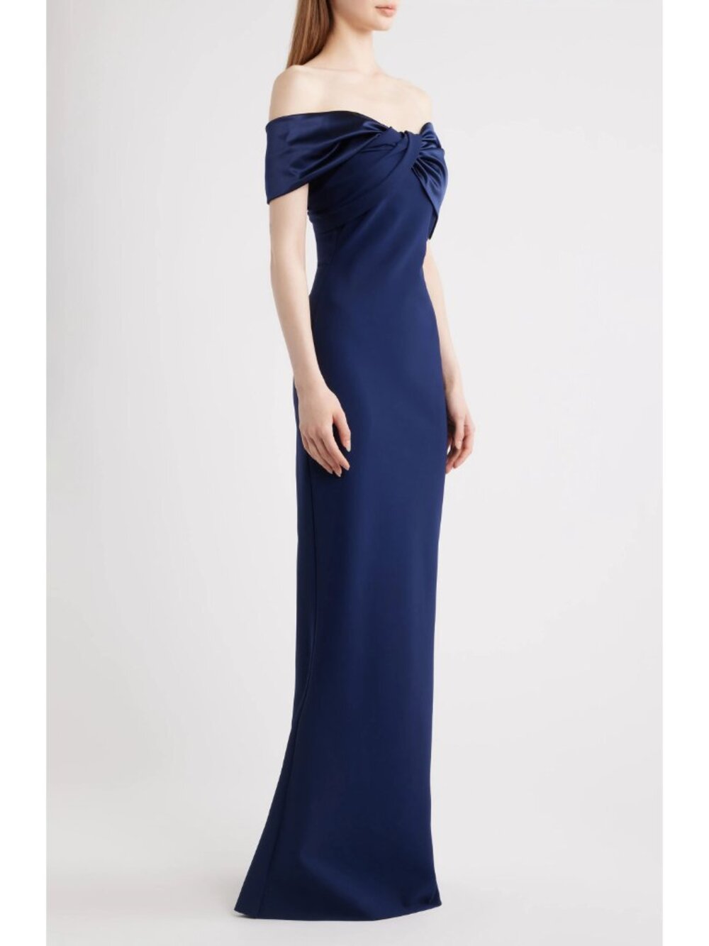 🆕CHIARA BONI Vezia Off Shoulder Gown Dress 8 Navy Blue - Picture 3 of 15
